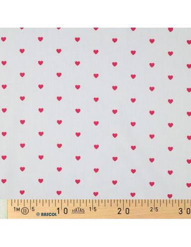 Fancy cotton poplin fabric - Fuchsia hearts on a white background
