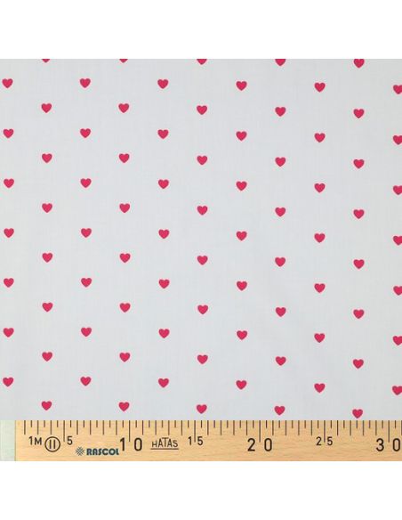 Fancy cotton poplin fabric - Fuchsia hearts on a white background