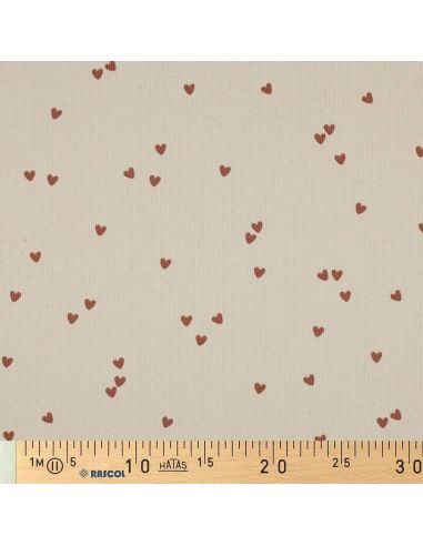Ribbed cotton jersey fabric - Natural hearts