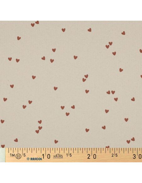 Ribbed cotton jersey fabric - Natural hearts