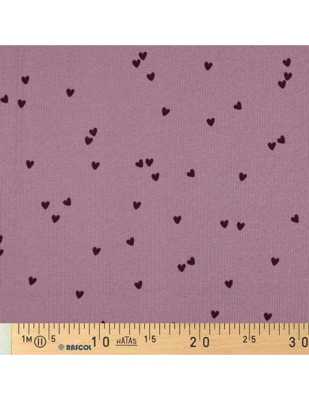 Ribbed cotton jersey fabric - Mauve hearts
