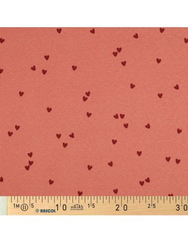 Ribbed cotton jersey fabric - Coral hearts