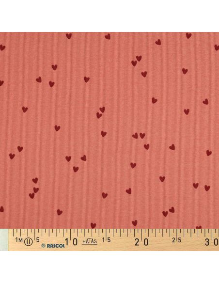 Ribbed cotton jersey fabric - Coral hearts