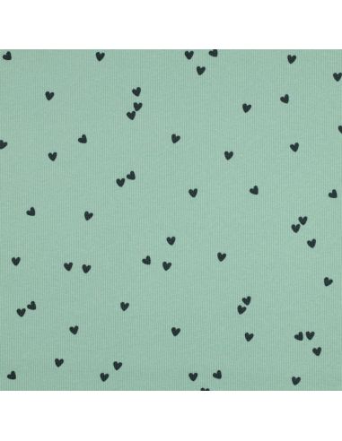 Ribbed cotton jersey fabric - Sage hearts