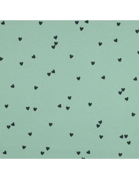 Ribbed cotton jersey fabric - Sage hearts