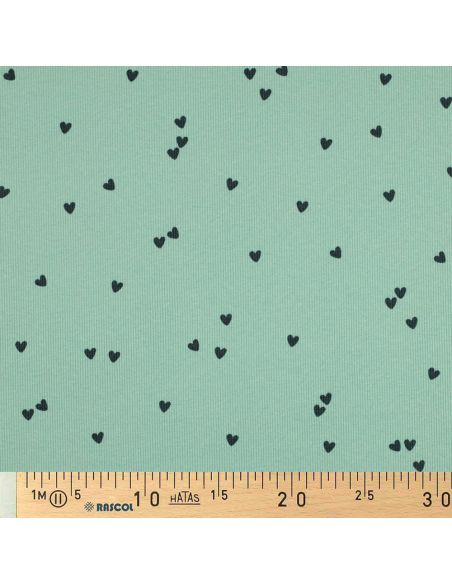 Ribbed cotton jersey fabric - Sage hearts