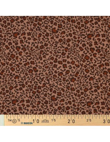 Ribbed cotton jersey fabric - Beige leopard