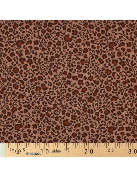 Ribbed cotton jersey fabric - Beige leopard
