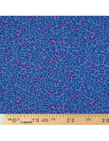 Ribbed cotton jersey fabric - Cobalt leopard