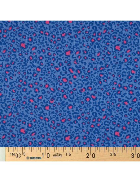 Ribbed cotton jersey fabric - Cobalt leopard