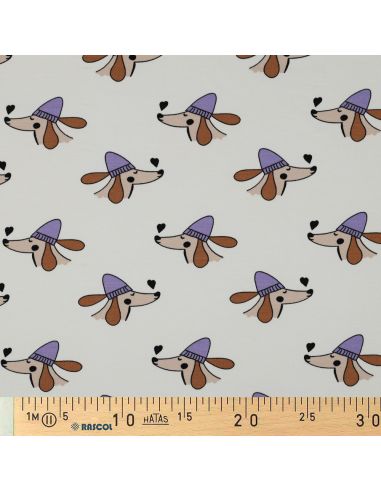 Dog and hearts fleece sweatshirt fabric - Off-white