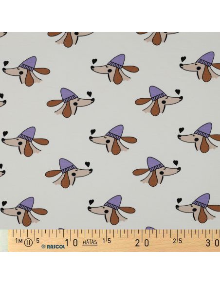 Dog and hearts fleece sweatshirt fabric - Off-white