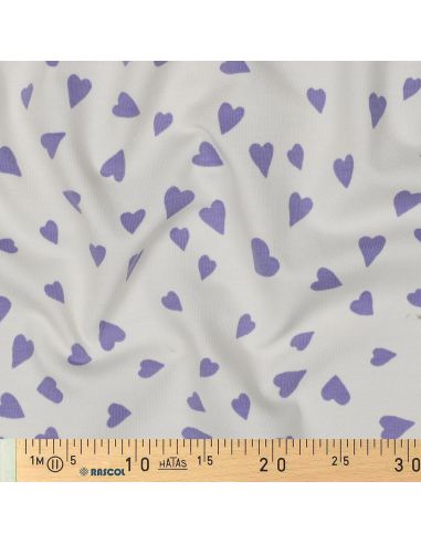 Off-white fleece sweatshirt fabric - Lavender hearts