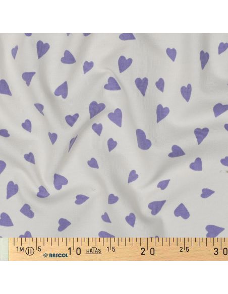 Off-white fleece sweatshirt fabric - Lavender hearts