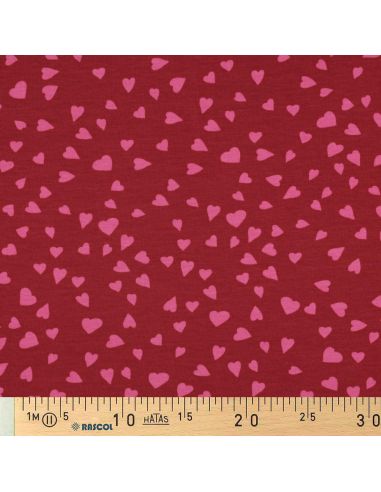 Red fleece sweatshirt fabric - Pink hearts
