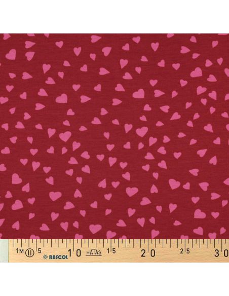 Red fleece sweatshirt fabric - Pink hearts
