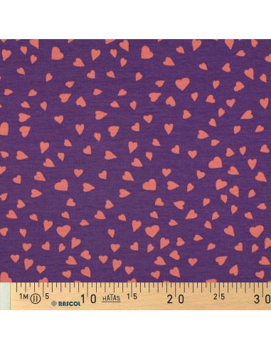 Purple fleece sweatshirt fabric - Coral hearts