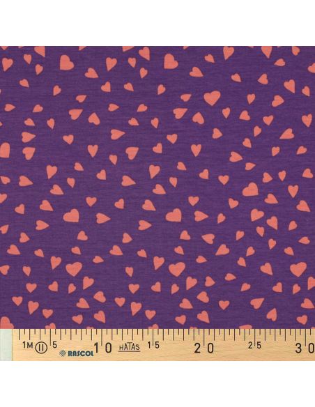 Purple fleece sweatshirt fabric - Coral hearts