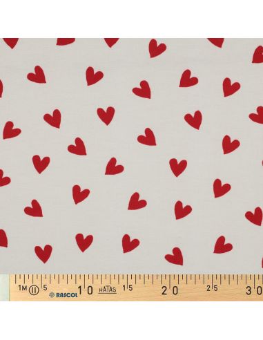 Off-white flannel fabric - Red hearts