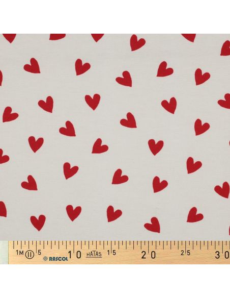 Off-white flannel fabric - Red hearts