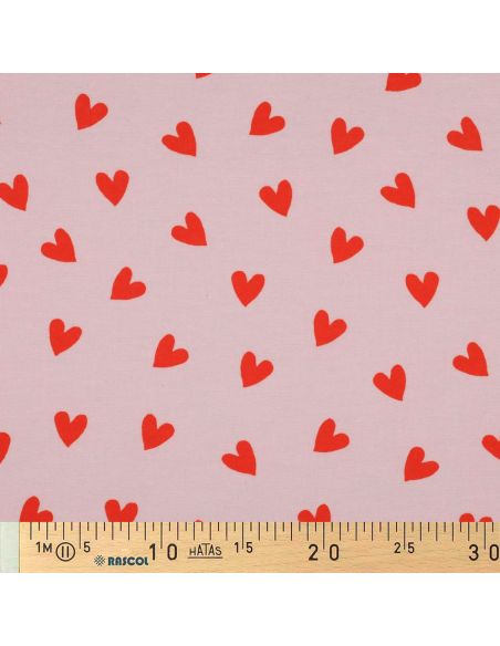Pink flannel fabric - Bright red hearts