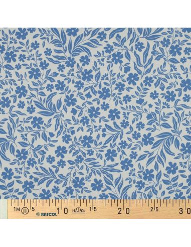 Floral jersey fabric - Blue on white background