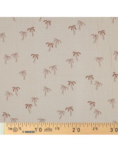 Double gauze printed fabric - Palm tree on natural background