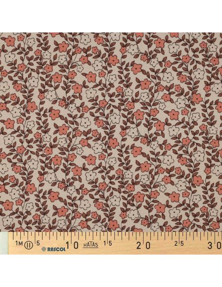 Ribbed cotton jersey fabric - Flowers on a natural background