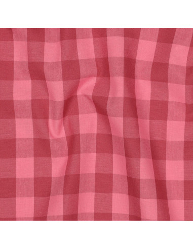 Cotton poplin fabric - Large Vichy checks - Red and burgundy