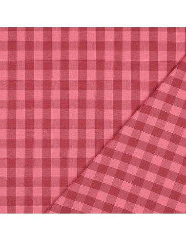 Cotton poplin fabric - Large Vichy checks - Red and burgundy