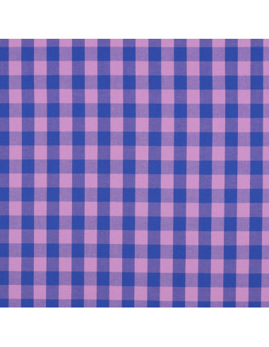 Cotton poplin fabric - Large gingham checks - Lavender and blue