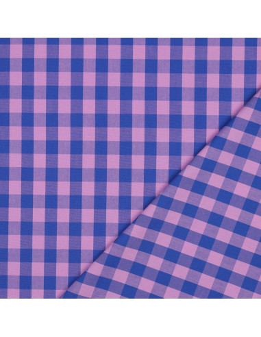 Cotton poplin fabric - Large gingham checks - Lavender and blue