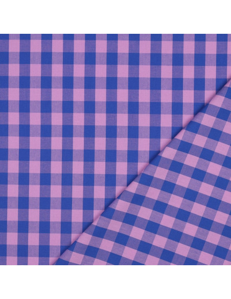 Cotton poplin fabric - Large gingham checks - Lavender and blue