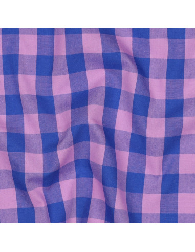Cotton poplin fabric - Large gingham checks - Lavender and blue