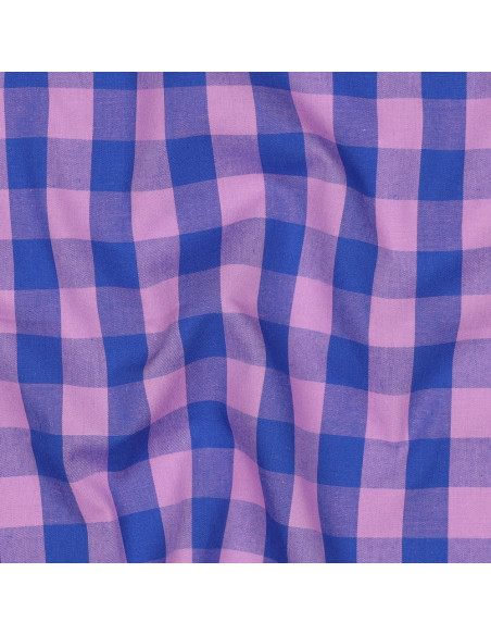 Cotton poplin fabric - Large gingham checks - Lavender and blue