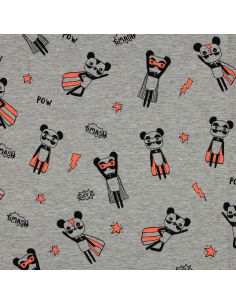 Heathered jersey fabric - Orange superhero on gray background 2