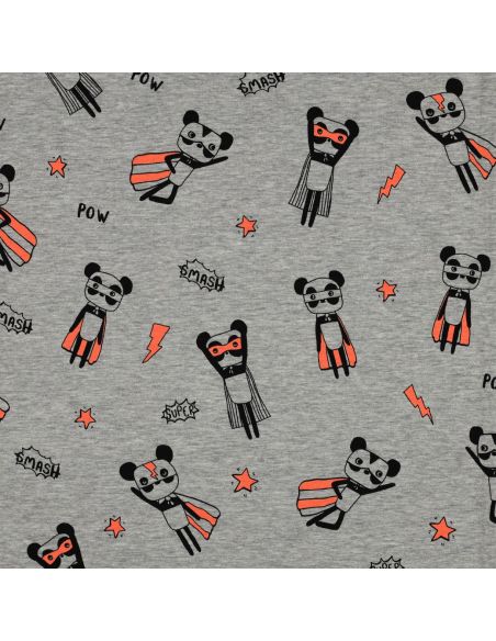 Heathered jersey fabric - Orange superhero on gray background