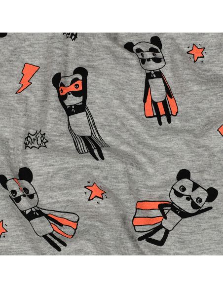 Heathered jersey fabric - Orange superhero on gray background