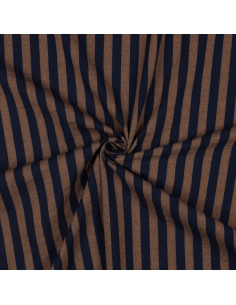 Cotton poplin fabric - Wide stripes - Brown and navy