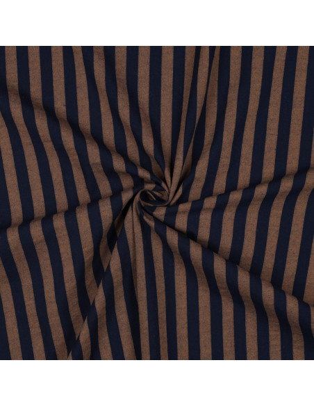 Cotton poplin fabric - Wide stripes - Brown and navy