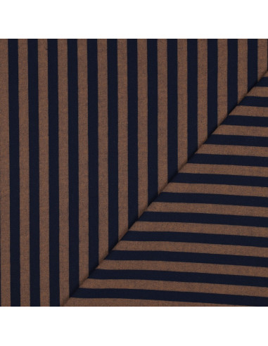 Cotton poplin fabric - Wide stripes - Brown and navy