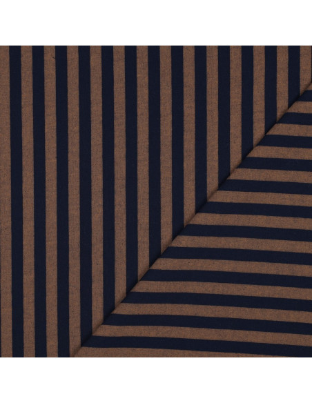 Cotton poplin fabric - Wide stripes - Brown and navy