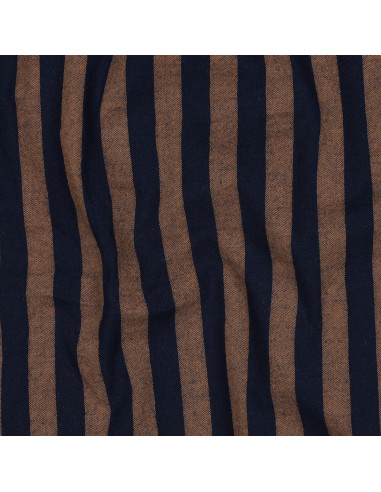 Cotton poplin fabric - Wide stripes - Brown and navy