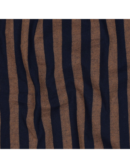 Cotton poplin fabric - Wide stripes - Brown and navy
