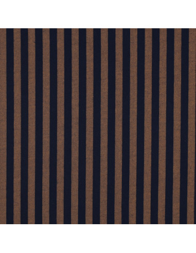 Cotton poplin fabric - Wide stripes - Brown and navy