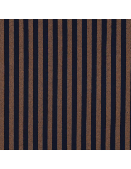 Cotton poplin fabric - Wide stripes - Brown and navy