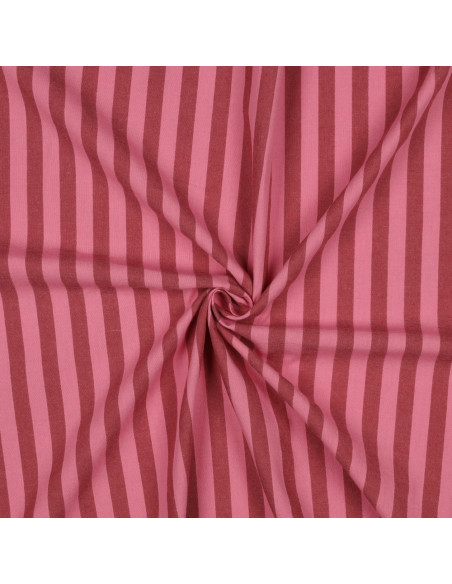 Cotton poplin fabric - Wide stripes - Bordeaux and red