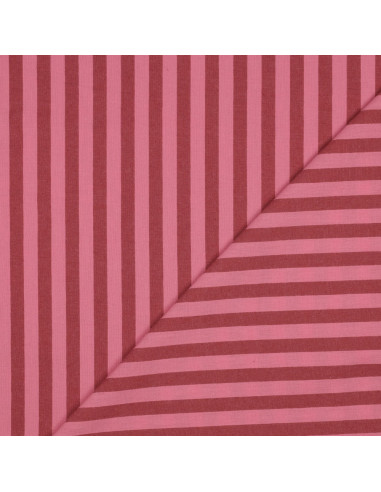 Cotton poplin fabric - Wide stripes - Bordeaux and red
