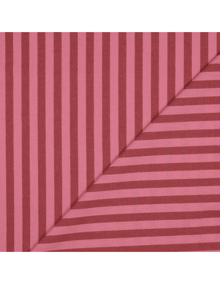 Cotton poplin fabric - Wide stripes - Bordeaux and red