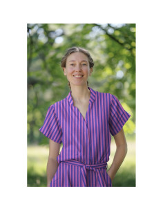 Cotton poplin fabric - Wide stripes - Fig and purple 2